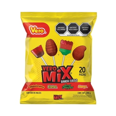 Paletas caramelo macizo Vero banda fuego 20 pzas