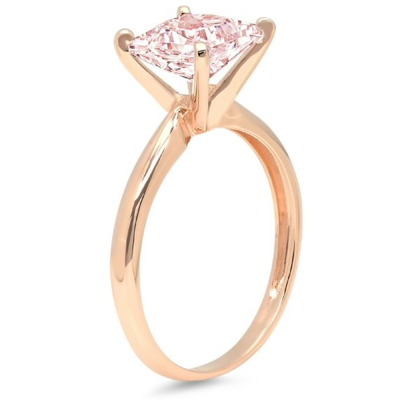2 ct Princess Cut Simulated Pink Diamond Solitaire Engagement Ring for Women in 18K Rose Gold
