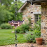 Topadorn Umbrella & Lotus Rain Chain, 71.5 Metal Water Diverter with 8 Cups, Antique Copper Finish, Decorative Gutter Downspout Replacement