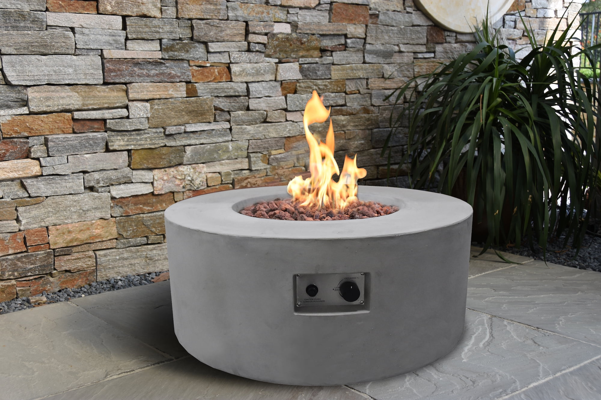 Modeno Outdoor Roca Fire Pit Table Grey Durable Round Bowl Modeno Outdoor Roca Fire Pit Table Grey Durable Round Bowl Glass Fiber Reinforced Concrete Propane Patio Place 34 Inches Electronic Ignition Cover