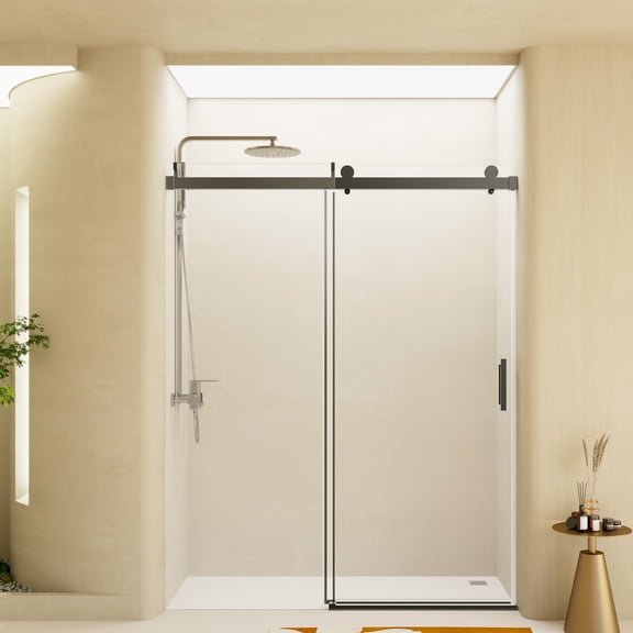 56-60" W * 76" H Frameless Single Sliding Soft-Close Shower Doors with Buffer, Bathroom Sliding Shower Door, 3/8" (10mm) Thick SGCC Tempered Glass Door, Reversible Installation