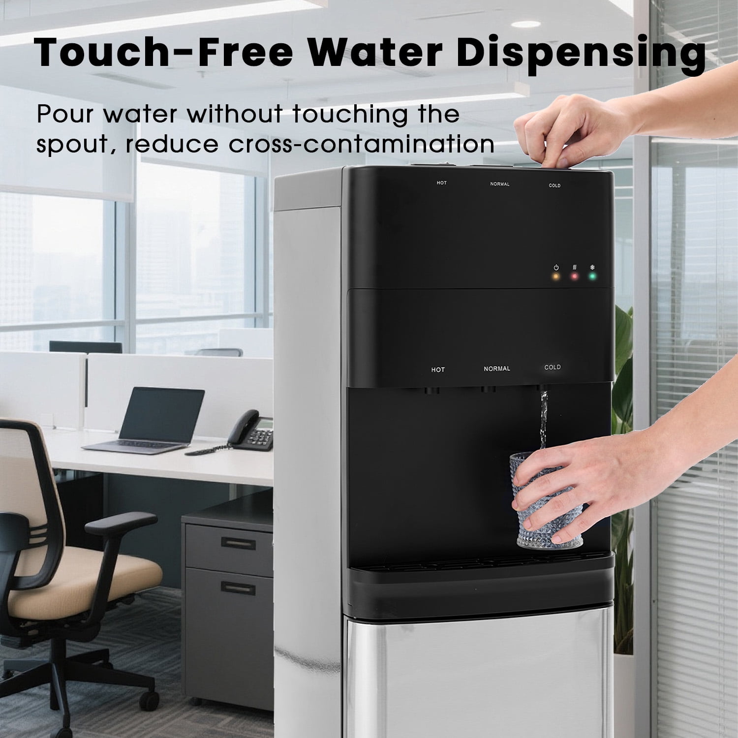 Water Dispenser for 3 and 5 Gallon Bottles – Bottom Load Water Machine with Hot, Cold & Room Temperature Options, Self-Cleaning & Safe Design, Silver