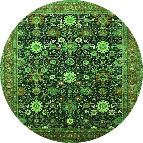 Ahgly Company Indoor Round Oriental Green Industrial Area Rugs, 8' Round