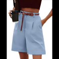 thumbnail image 1 of Pantalones Cortos de Verano para Mujer, con Cintura Elástica, Pierna y Bolsillos, Color Azul , Talla XXL, 1 of 4