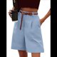 thumbnail image 1 of Pantalones Cortos de Verano para Mujer, con Cintura Elástica, Pierna y Bolsillos, Color Azul , Talla XXL, 1 of 4