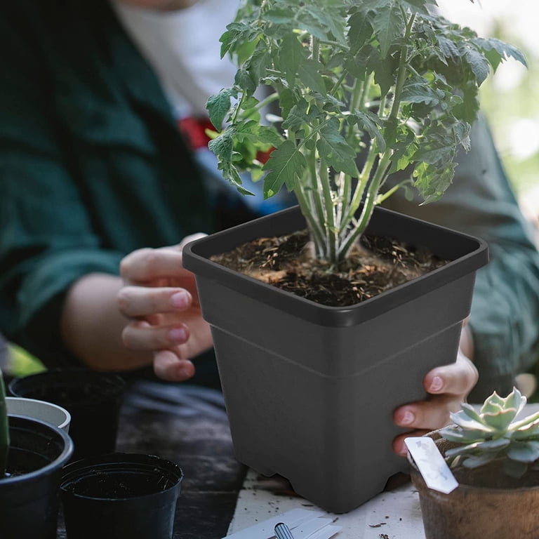 All-carb 10pcs 5 Gallon Square Durable Planter Nursery Pots, Injection Molded Plastic Plant Container Garden Planter Pots for Indoor Outdoor Plants