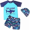 thumbnail image 1 of Traje de baño de 3 piezas para niños pequeños, camiseta de natación, pantalones cortos de natación, gorro de natación, 1 of 5