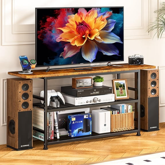 TV Stand for TVs up to 55 Inch TV, Entertainment Center with 3 Tier Open Storage Shelves, Media Console Table for Living Room, Bedroom, Rustic Brown
