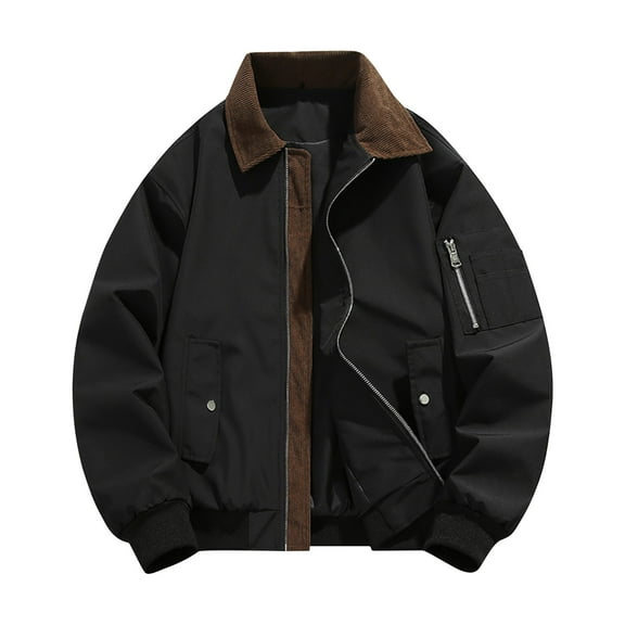 YYDGH Men's Bomber Jacket Lightweight Lapel Zip Up Windbreaker Casual Vintage Fall Coat with Pockets Black XXL