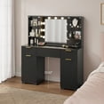 thumbnail image 4 of LainTene 47" Lighted Makeup Vanity Table with Mirror, Modern Glass Top Black Vanity with 3 Drawers & 2 Large Storage Cabinets, Fluted Vanity Desk for Female Gift, 4 of 10