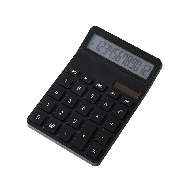Calculator Solar Powered Large 12 Digit Display Portable Office Financial Tool For School Students Elementary Education Math Calculations Durable Plastic In Black E-690 Black