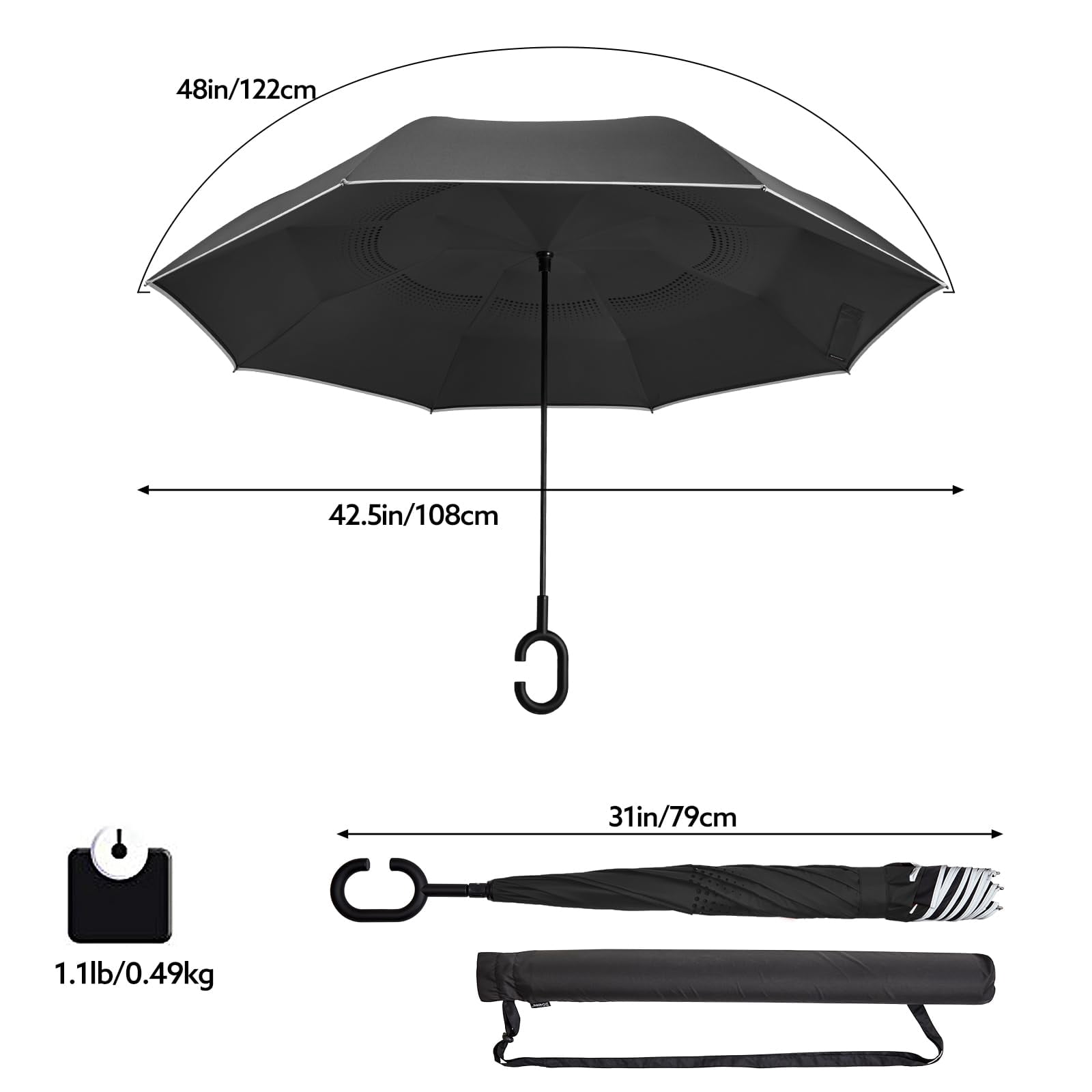 G4Free 48/62 Inch Large Inverted Reverse Umbrella with C-Shaped Handle, Windproof Double Layer Upside Down Car Rain Umbrellas for Men Women