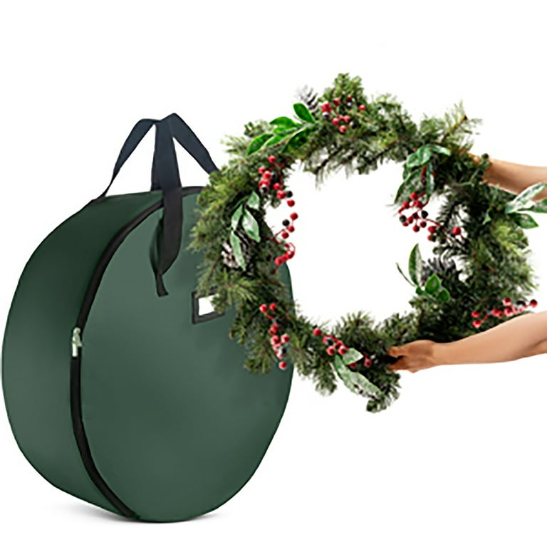 Zober Premium Christmas Wreath Storage Bag 24 - Dual-Zippered Storage Container & Durable Handles, Protect Artificial Wreaths - Holiday Xmas Bag Made of