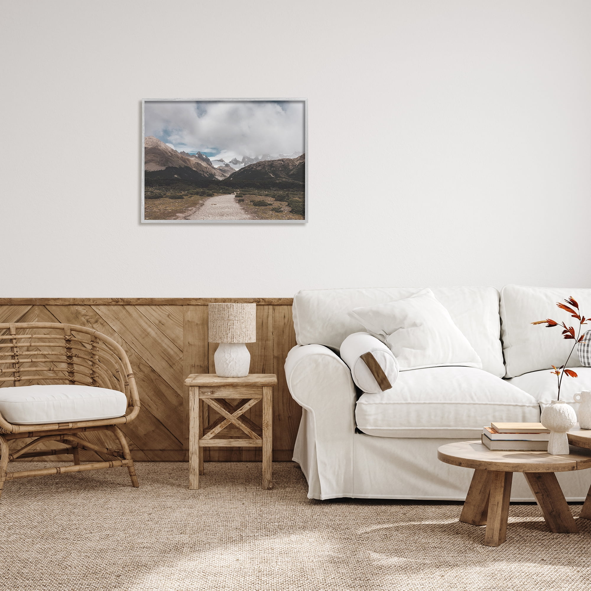 Stupell Industries Cloudy Mountain Peaks Nature Photography Gray Framed Art Print Wall Art, 30 x 24