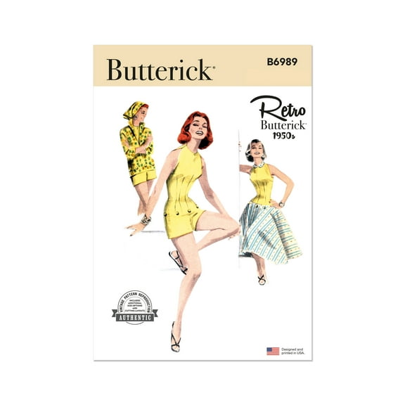 Butterick Sewing Pattern 6989 -1950s Misses' Playsuit, Blouse and Skirt, Size: H5 (6-8-10-12-14)