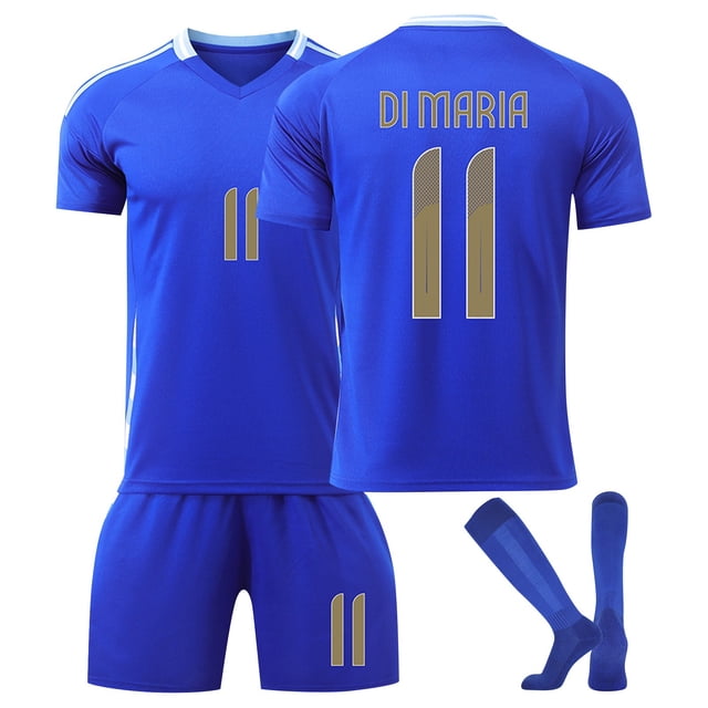 HIXOWIA 2425 argentino Camisetas de fútbol Conjuntos de tres piezas Campo visitante número 11 Di María Conjunto de camisetas, pantalones cortos y calcetines de fútbol Children's, 11/24