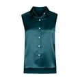 thumbnail image 5 of Satin Sleeveless Button Down Blouse Shirt Top for Women Business Casual Office Work Elegant Formal Attire Summer Fashion | CSEONE,Dark Blue XL, 5 of 8
