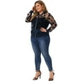 thumbnail image 3 of DARING DIVA Plus Size Mesh Sheer Floral Long Sleeve Bomber Jacket 1X Navy Blue, 3 of 6