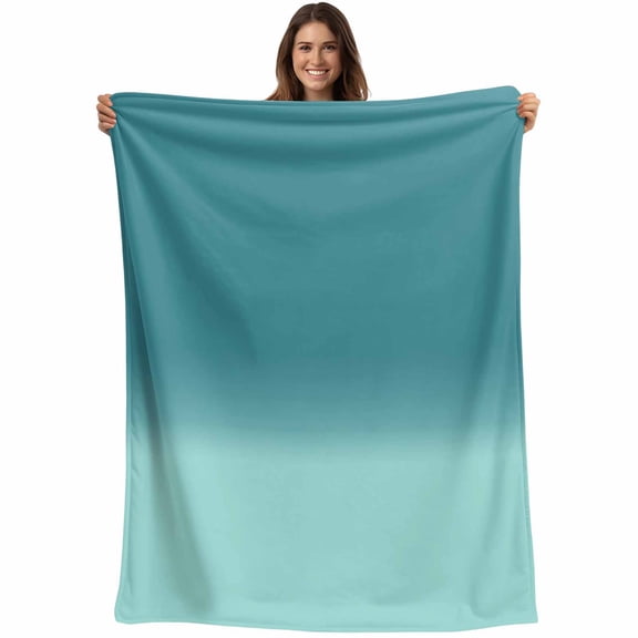 Aqua Turquoise Gradient Throw Blankets, Abstract Coastal Soft Fleece Blanket Decorative for Home Sofa Couch Chair Living Bedroom, 50x60 inches,