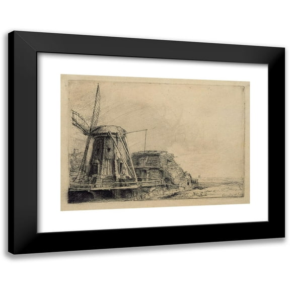 Rembrandt van Rijn 14x11 Black Modern Framed Museum Art Print Titled - The Windmill (1641)