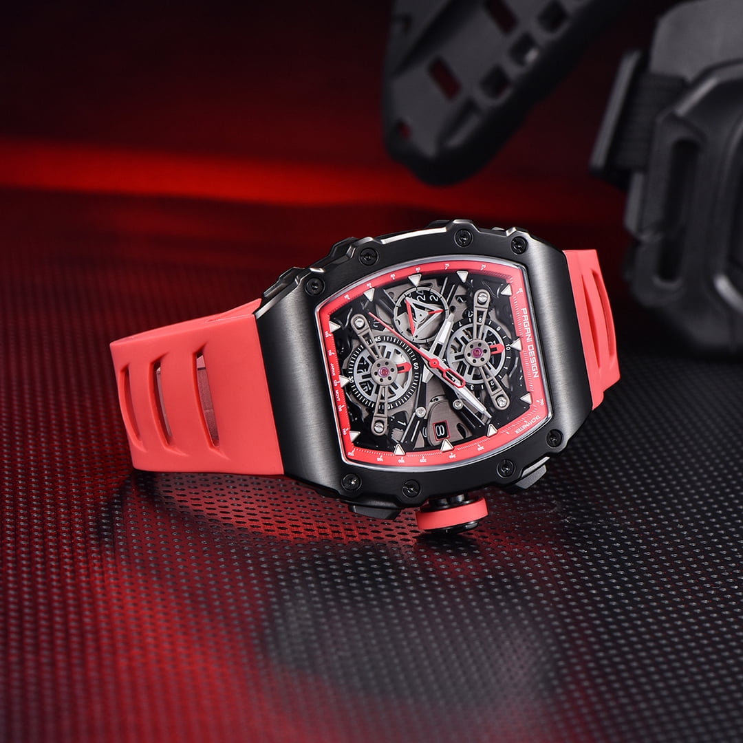 PAGANI DESIGN Men's Quartz Watches Chronograph Tonneau Stainless Steel Sports Wrist Watches for Men Synthetic Sapphire Dial Glass