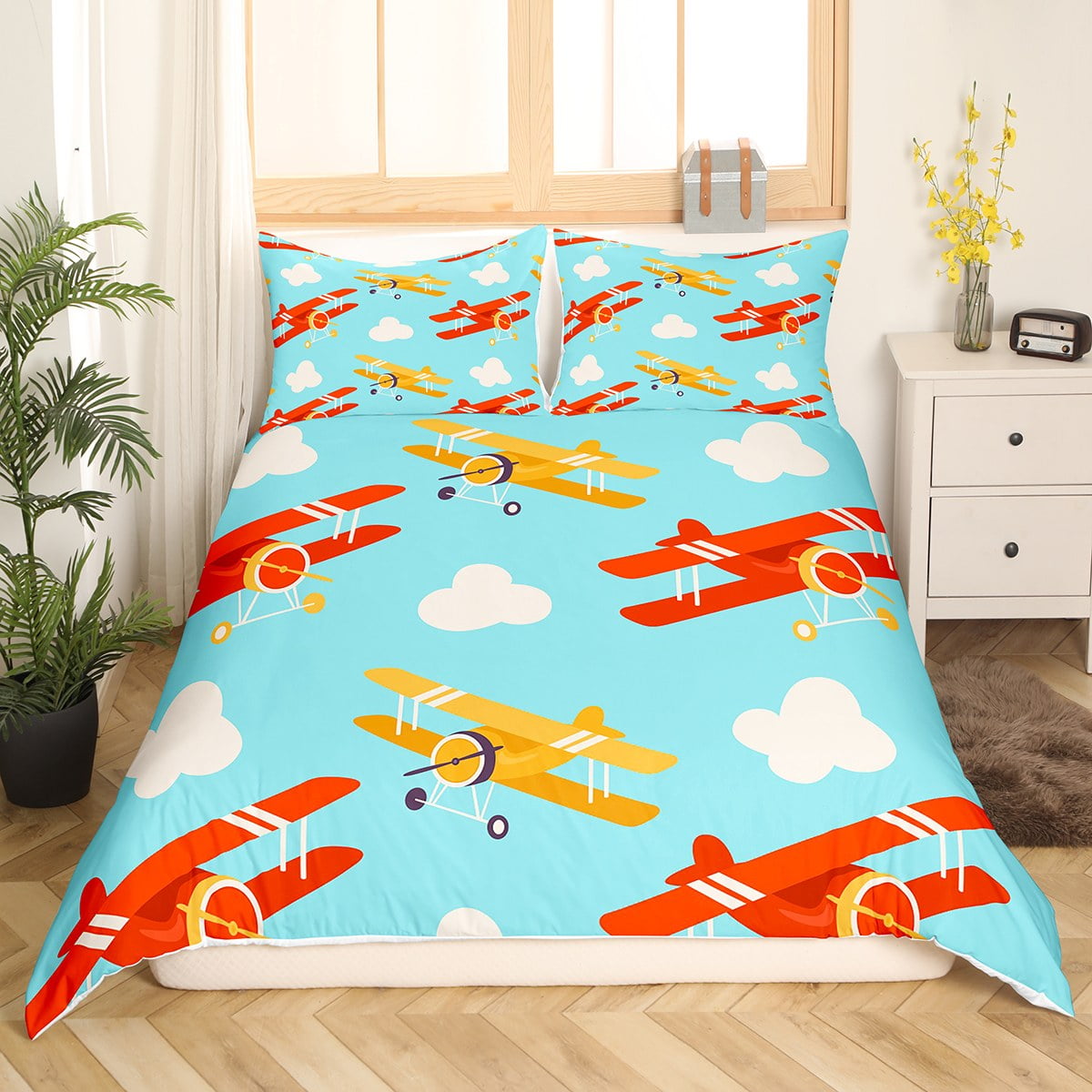 YST Cartoon Helicopter Duvet Cover for Kids Boys Girls,Child