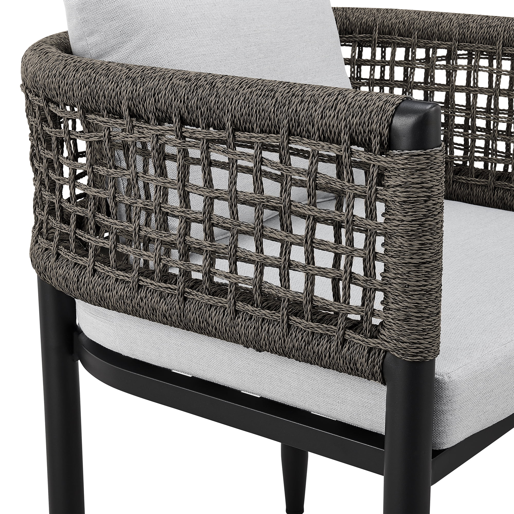 Alegria Outdoor 7-Piece Dining Table Set in Aluminum with Grey Rope and Cushions