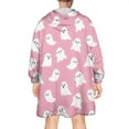 thumbnail image 2 of Wearable Oversized Blanket,Tiny Ghost Halloween Pattern Wearable Blanket Hoodie for Adults,Cozy Hooded Blankets with Super Pockets,Super Warm Fuzzy Pullover for Women & Men, 2 of 6