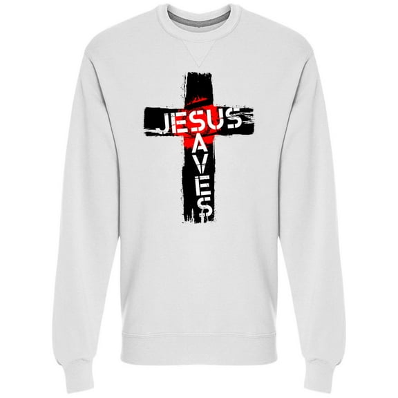 Christian Cross Jesus Saves Sweatshirt Men -Image by Shutterstock, Male Small
