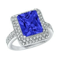 ELYA Jewelry Women's Radiant-Cut Blue Cubic Zirconia Sterling Silver Ring