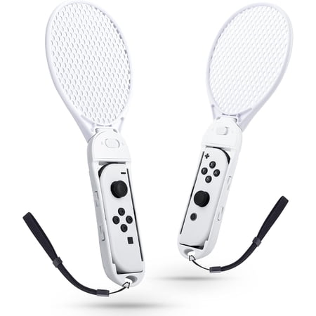 Detachable Tennis Fit for Switch & Switch OLED Joycon Controller Grip with Wrist Strap for Nintendo Switch Sports & Mario Tennis Aces White Accessories Enhance Gaming Experience (2 pack)