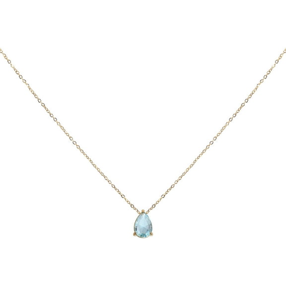 Uxcell Birthstone Necklace for Women, Teardrop Cubic Zirconia Pendant Necklace, Light Blue