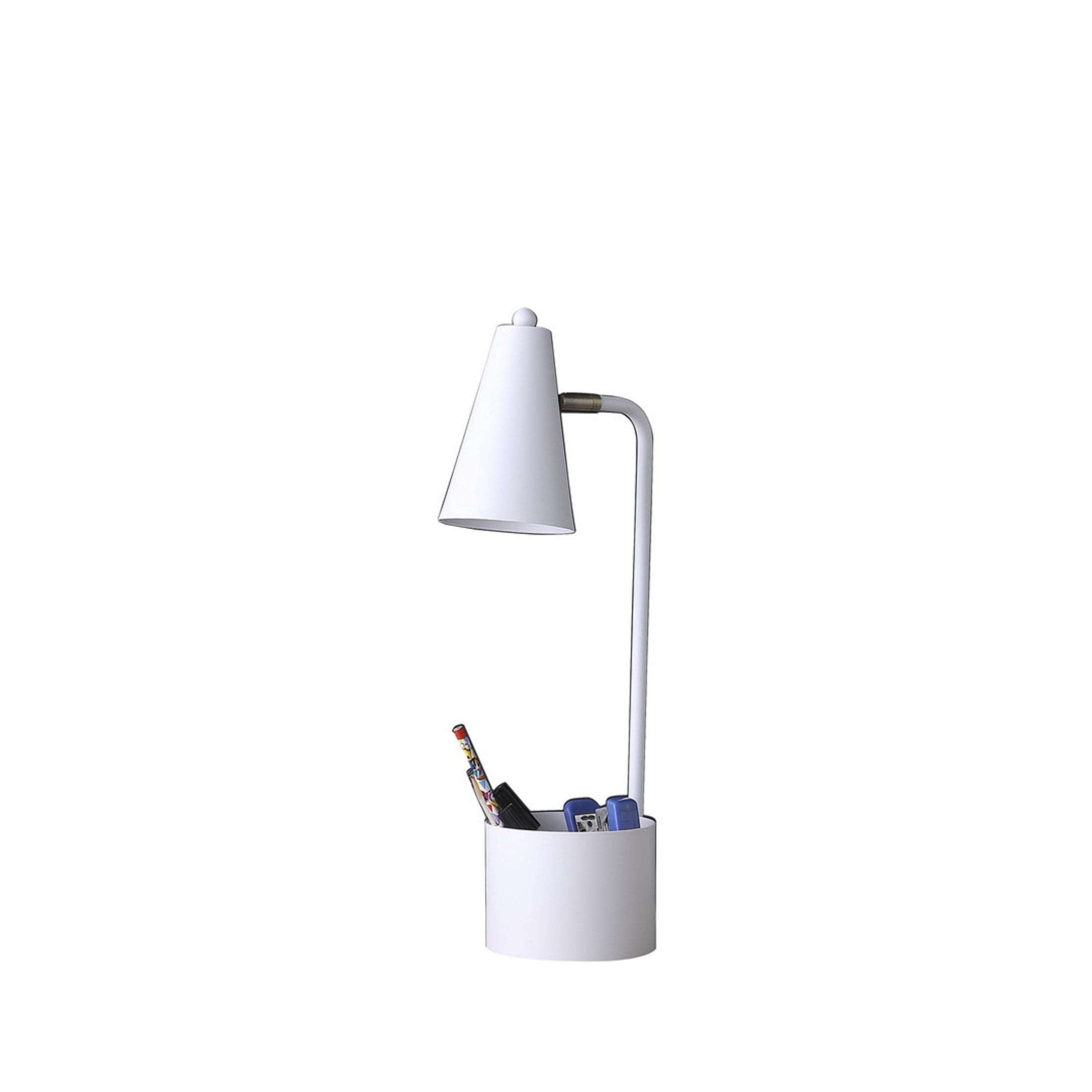 Noble House 19.5" Student Task Desk Lamp, Modern Metal Base with Organizer, Cone Shade, E26 Socket, White