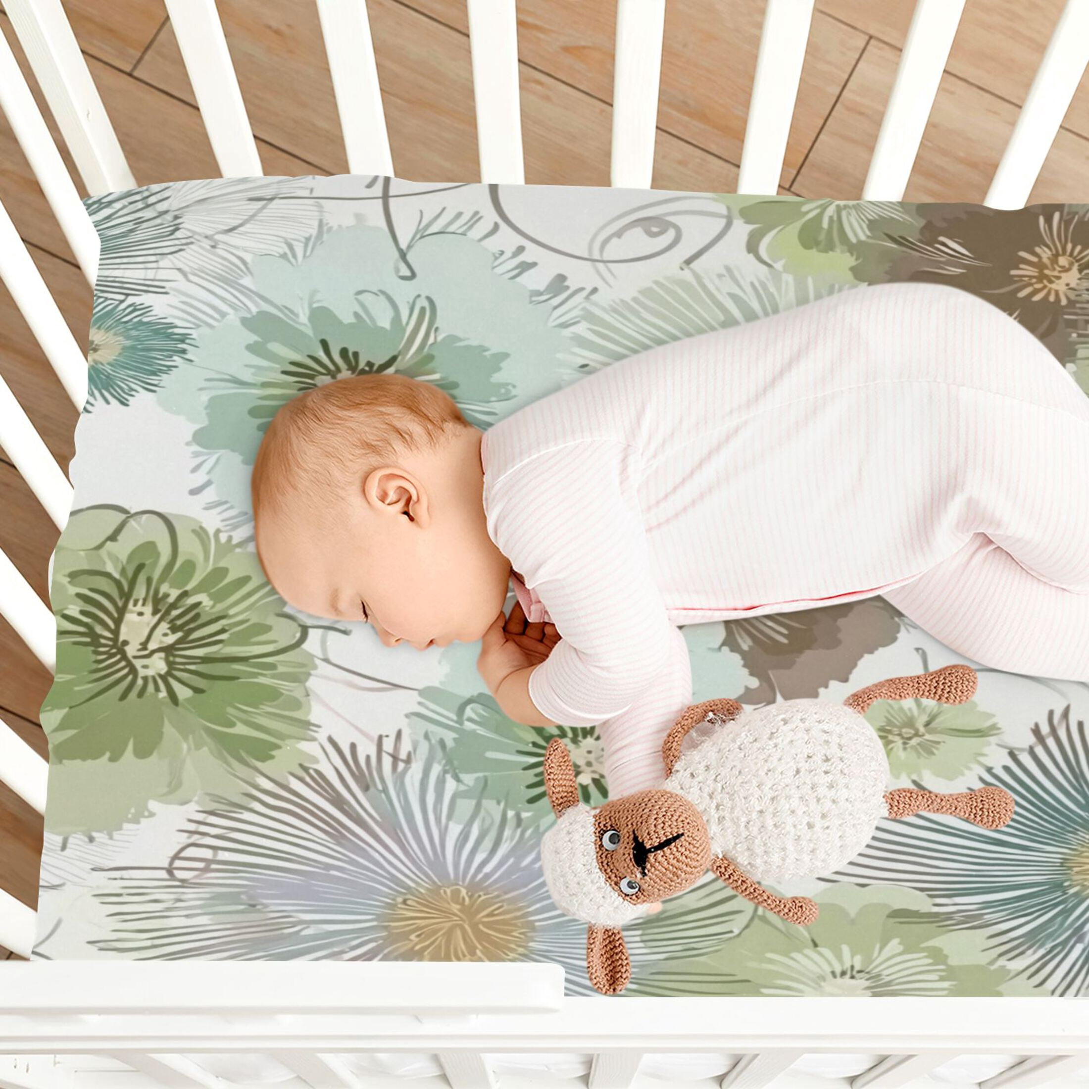 Baby Essentials 52”x 28”- Standard Cotton-like Modal Elastic- Abstract Flowers Design Crib Sheets for Newborns and Toddlers