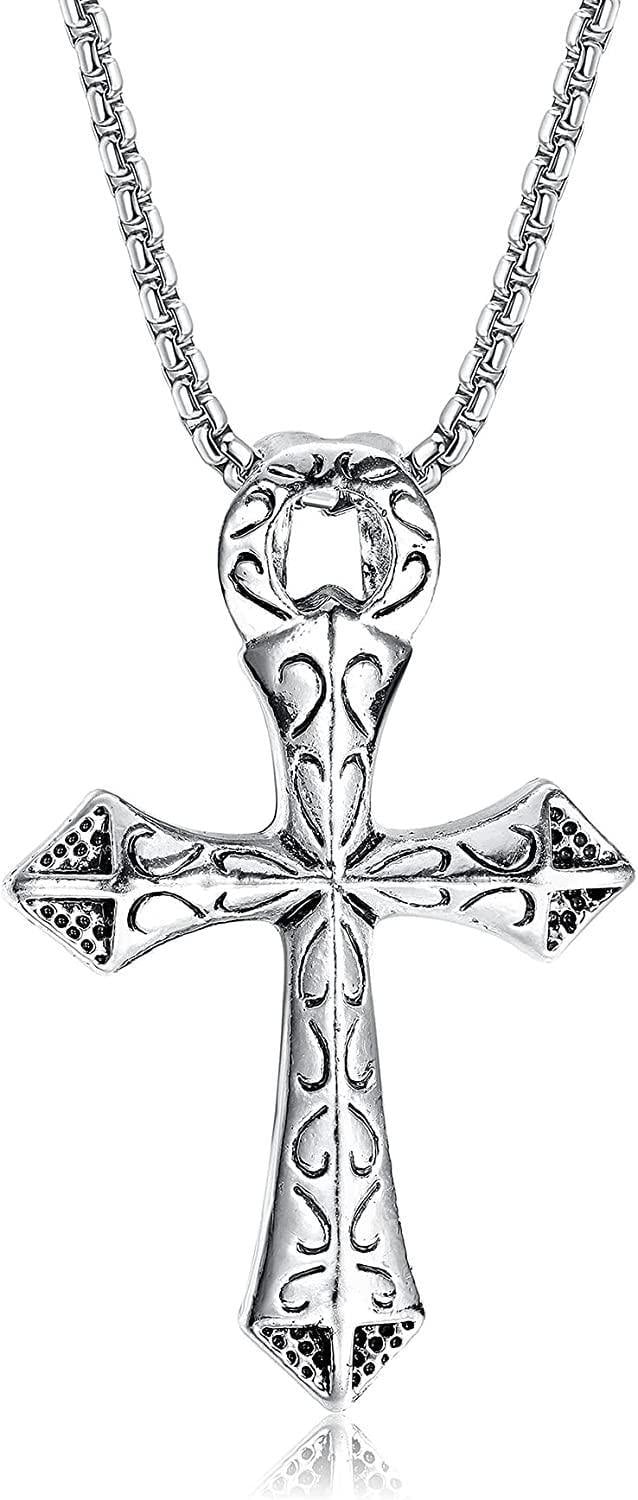 Vintage Cross Pendant Necklaces Punk Gothic Cross Necklace for Men Women Stainless Necklace