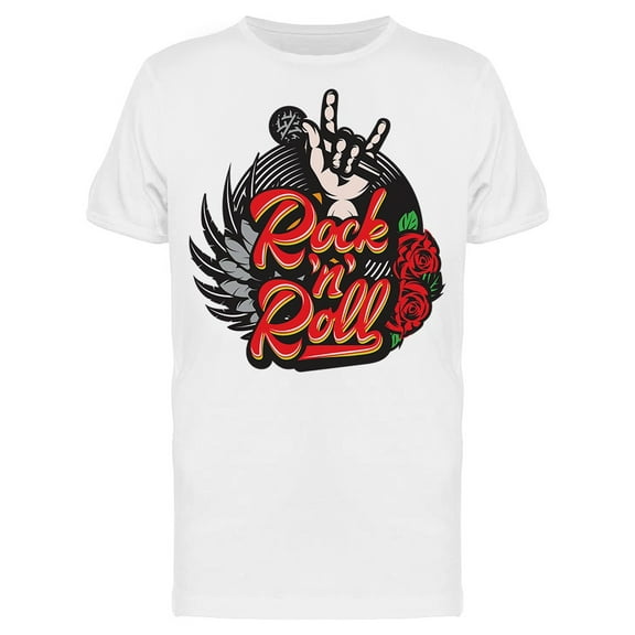 Rock And Roll Horns Sign Roses T-Shirt Men -Image by Shutterstock, Male x-Large