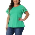 thumbnail image 4 of Agnes Orinda Women's Plus Size Tops Lace Panel Hollow Short Sleeves Spring Summer Solid Blouses 4X Light Green, 4 of 6