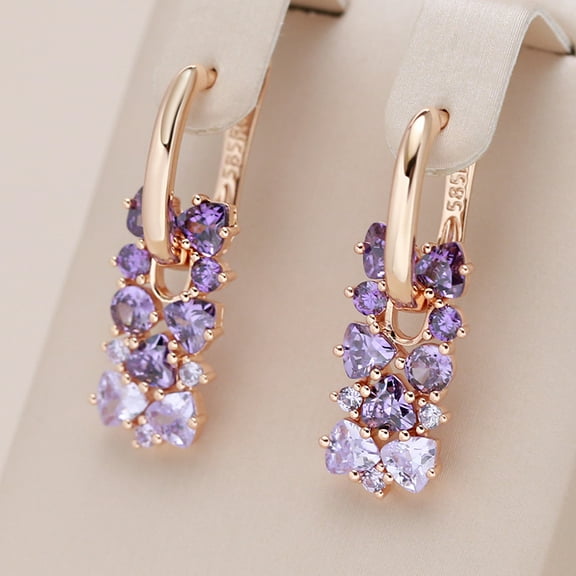New Women Shiny Purple Natural Zircon Drop Earrings