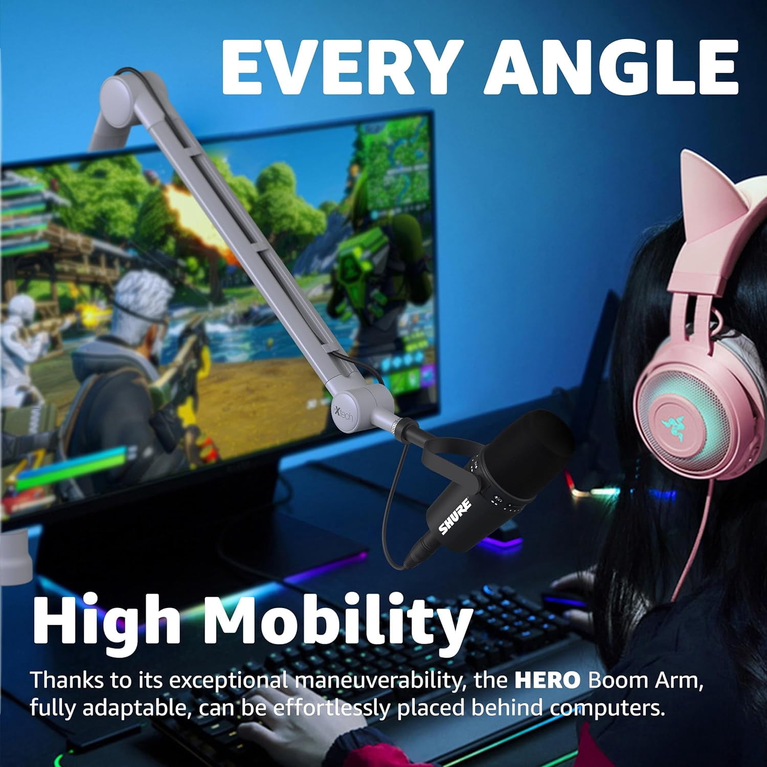 IXTECH Boom Arm - Adjustable 360° Rotatable Microphone Sturdy Stainless Steel Mic Desk, Table Stand Foldable Scissor Stable Mount Arms for Radio Studio, Podcast, Gaming (HERO MATTE SILVER)