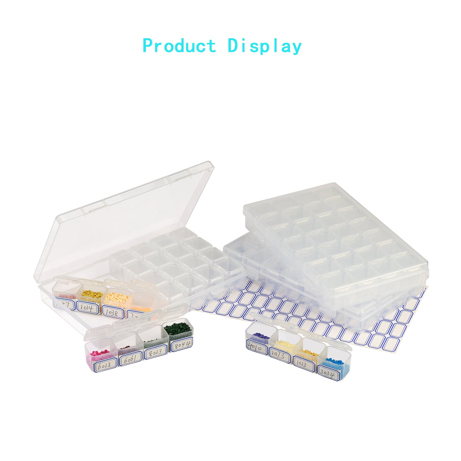 3 Pcs 28 Grids Diamond Embroidery Box AirSMall Adjustable Diamond Painting Containers Nail Accessory Storage Box with Label Sticker
