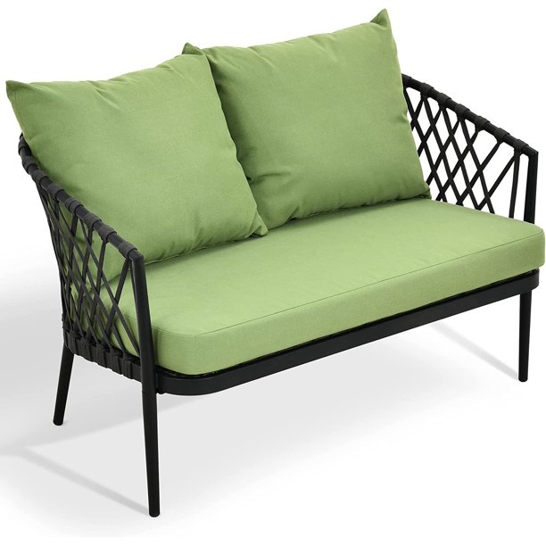 DEXTRUS Rope Woven Patio Loveseat, AllWeather 2 Seater Garden Sofa
