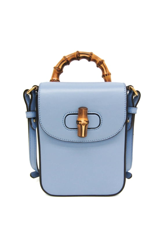 Pre-Owned Gucci Bamboo 702106 Women's Leather Backpack,Handbag,Shoulder Bag Blue (Good)