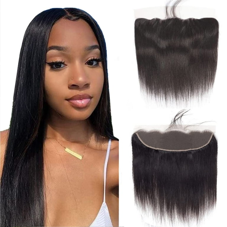 Straight Lace Closure 13x4 Hd Lace Frontal Closure Transparent Lace Frontal  Closure Brazilian Straight Human Hair Natural Black Hair Color（18Inch,13x4