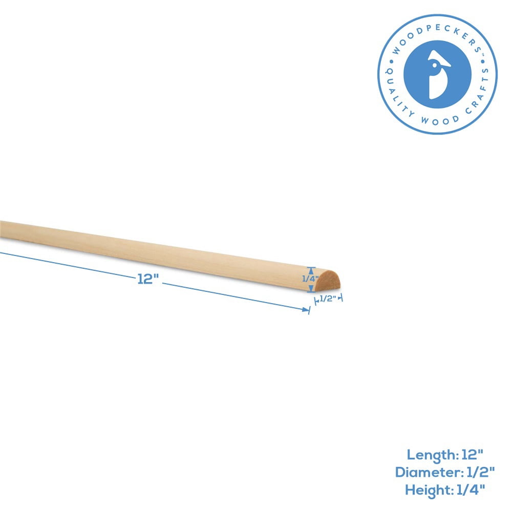 Split Wood Dowel Rods 12-inch x 1/2-inch, Pack of 50 Unfinished Fluted Molding Trim for DIY & Dowel Feature Wall, by Woodpeckers