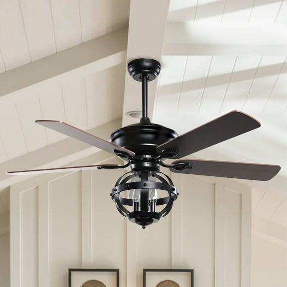 Parrot Uncle 52 Inch Farmhouse Black Ceiling Fan with Lights and Remote Control Chandelier Fans
