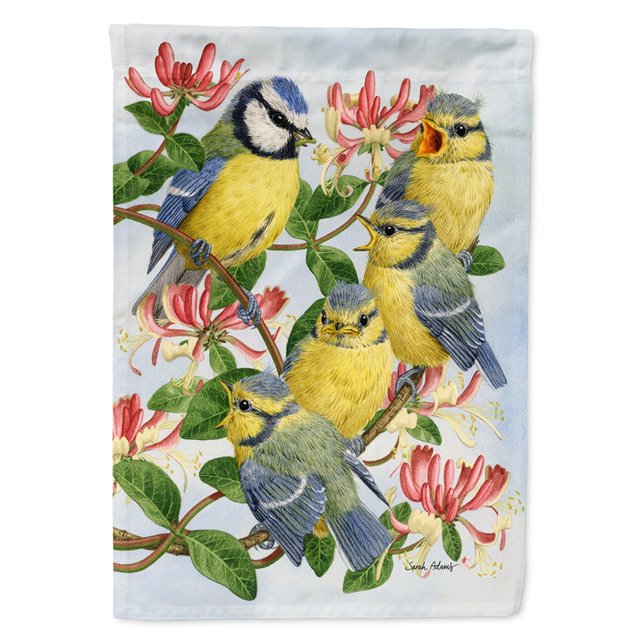 Bandera de lona Caroline's Treasures ASA2081CHF Eurasia Blue Tits en la hora de la alimentación multicolor grande