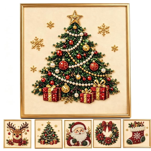 DIY Christmas Pearl Diamond Art Painting Art Kit with Frame, Cute 3D Christmas Pearl Beads Art Craft for Adults Beginner, Holiday Christmas Wall Decor, Healing Stress-Relieving,B