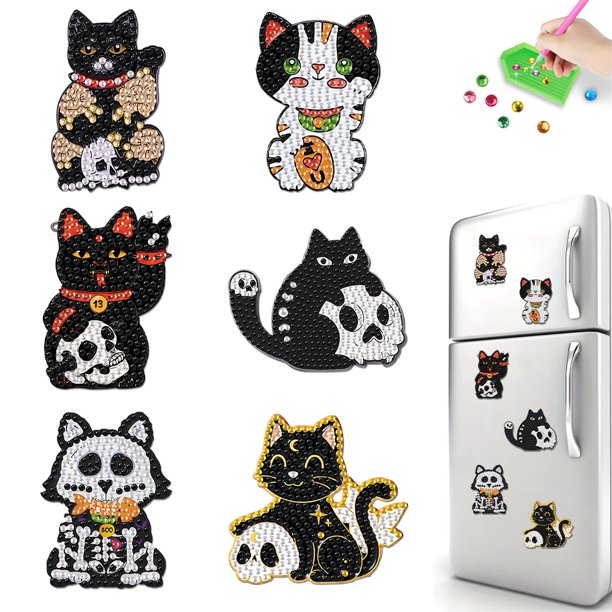 Art Refrigerator Magnets Sticker 6pcs Cat Acrílico para Principiantes Negros
