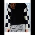thumbnail image 4 of Suéter Informal de Mujer con Bloques de Color y Cuadros, Cuello Redondo, Larga, Jersey de Punto Corto. Negro M, 4 of 10