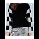 thumbnail image 4 of Suéter Informal de Mujer con Bloques de Color y Cuadros, Cuello Redondo, Larga, Jersey de Punto Corto. Negro L, 4 of 10